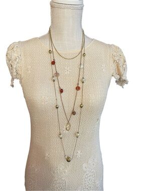 Layered Gold Tone Mother of Pearl Faux Pearl Necklace Set